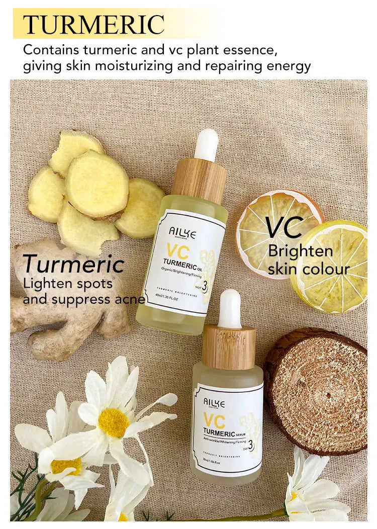 AILKE Organic Turmeric Whitening Skin Care Set, with Vitamin C, Clean Skin, Reduce Acne, Hydrating and Firming for Women