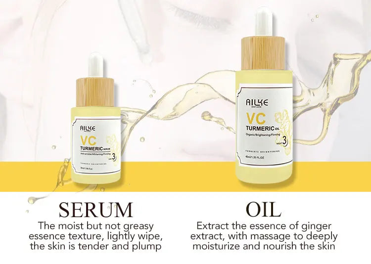 AILKE Organic Turmeric Whitening Skin Care Set, with Vitamin C, Clean Skin, Reduce Acne, Hydrating and Firming for Women