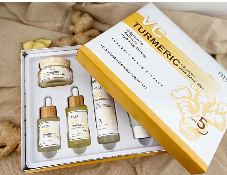 AILKE Organic Turmeric Whitening Skin Care Set, with Vitamin C, Clean Skin, Reduce Acne, Hydrating and Firming for Women
