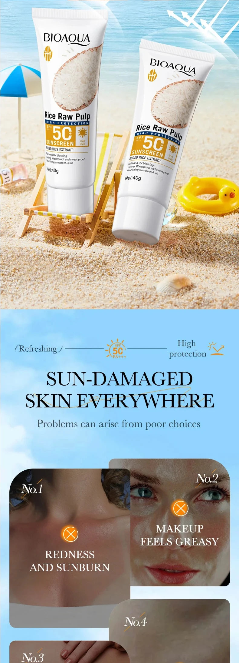 Facial Sunscreen Cream SPF 50+ Body Protector Solar Lotion Long-Lasting Non-Greasy Prevent Sunburn UV Protection Sun Sunblock