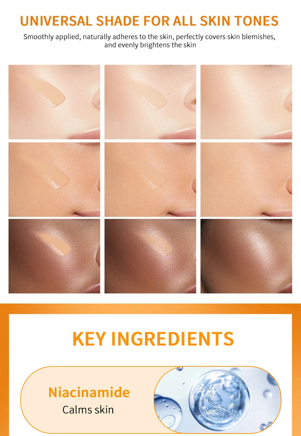 Vitamin C Sunscreen Foundation Vitamin E moisturizing whitening even skin tone delays aging and reduces skin fine lines