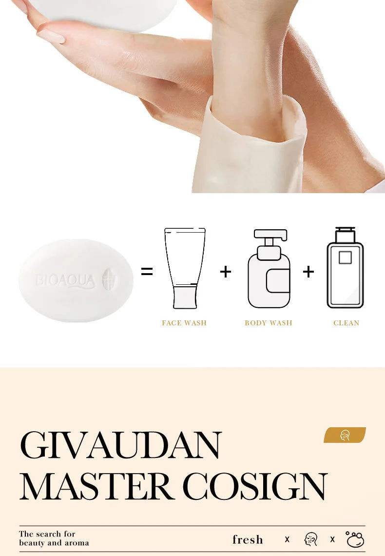 BIOAQUA White Rice Raw Pulp Facial Soap Face Wash Foam Facial Cleanser Moisturizing Oil Control Body Bathing Handmade Soap