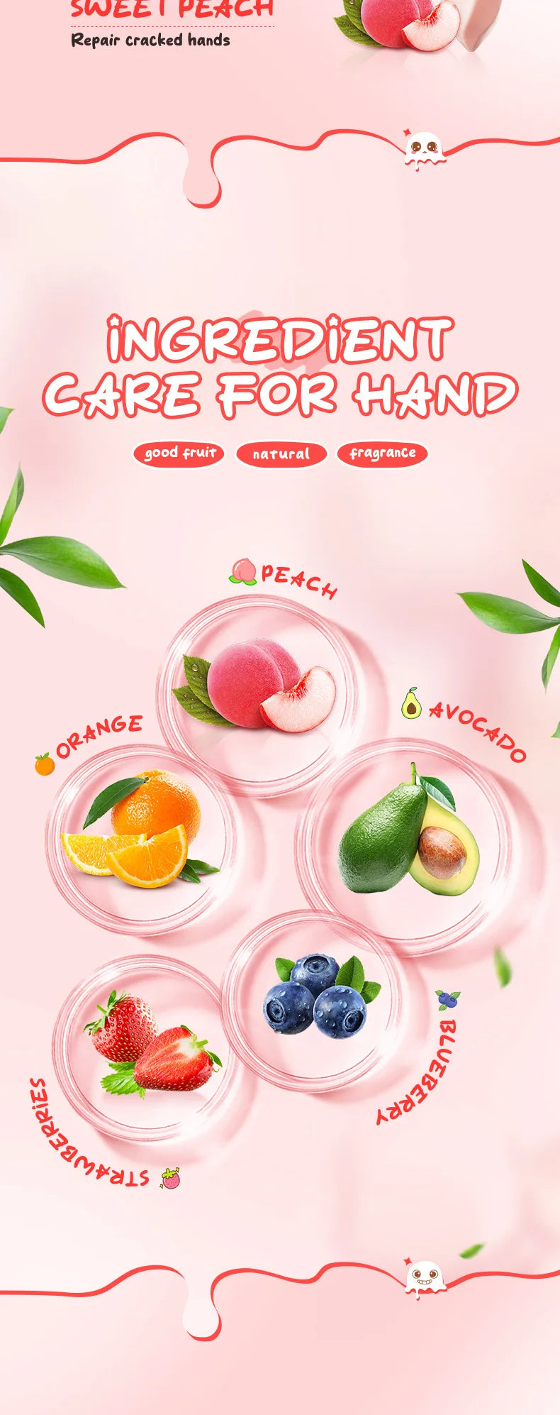 5pcs/set SADOER Fruit Ice Cream Hand Cream Moisturizing Nourishing Brightening Hydrating Hand Creams Hands Skin Care Products