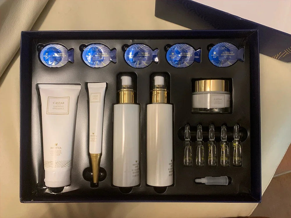 15PCS Caviar Skin Care Set Face Serum Set Face Moisturizing Anti Wrinkle Whitening Beauty Health Korean Facial Skin Care Suit