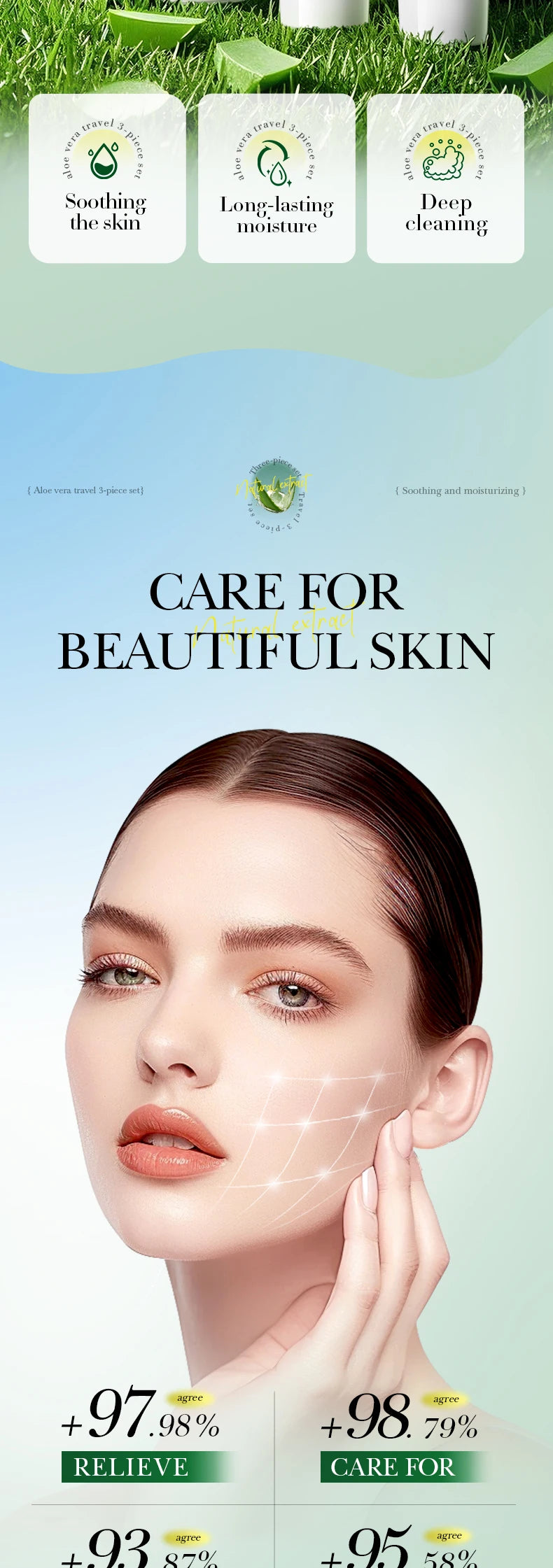 Facial Skin Care Set Moisturizing Facial Cleanser Refreshing Facial Cleanser firming Aloe Vera Face Gel Rejuvenate Skin Lighten