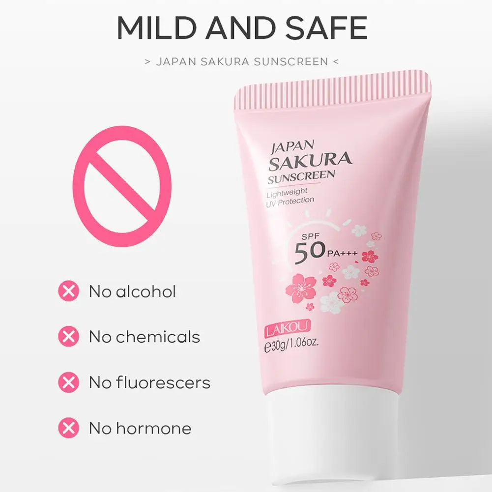 SPF50 Sun Cream Sakura Face & Body Sunscreen 1.06oz Natural Moisturizing Water Resistant Skin Sun Protection Protects Calms