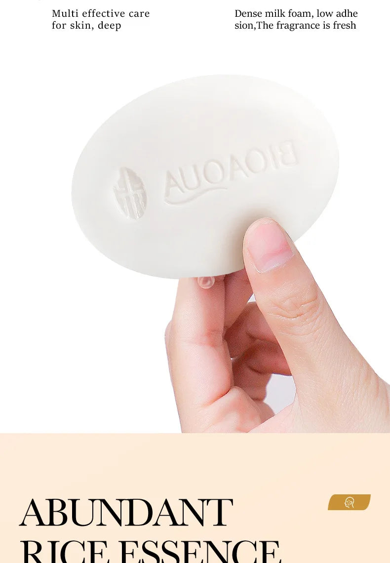 BIOAQUA White Rice Raw Pulp Facial Soap Face Wash Foam Facial Cleanser Moisturizing Oil Control Body Bathing Handmade Soap