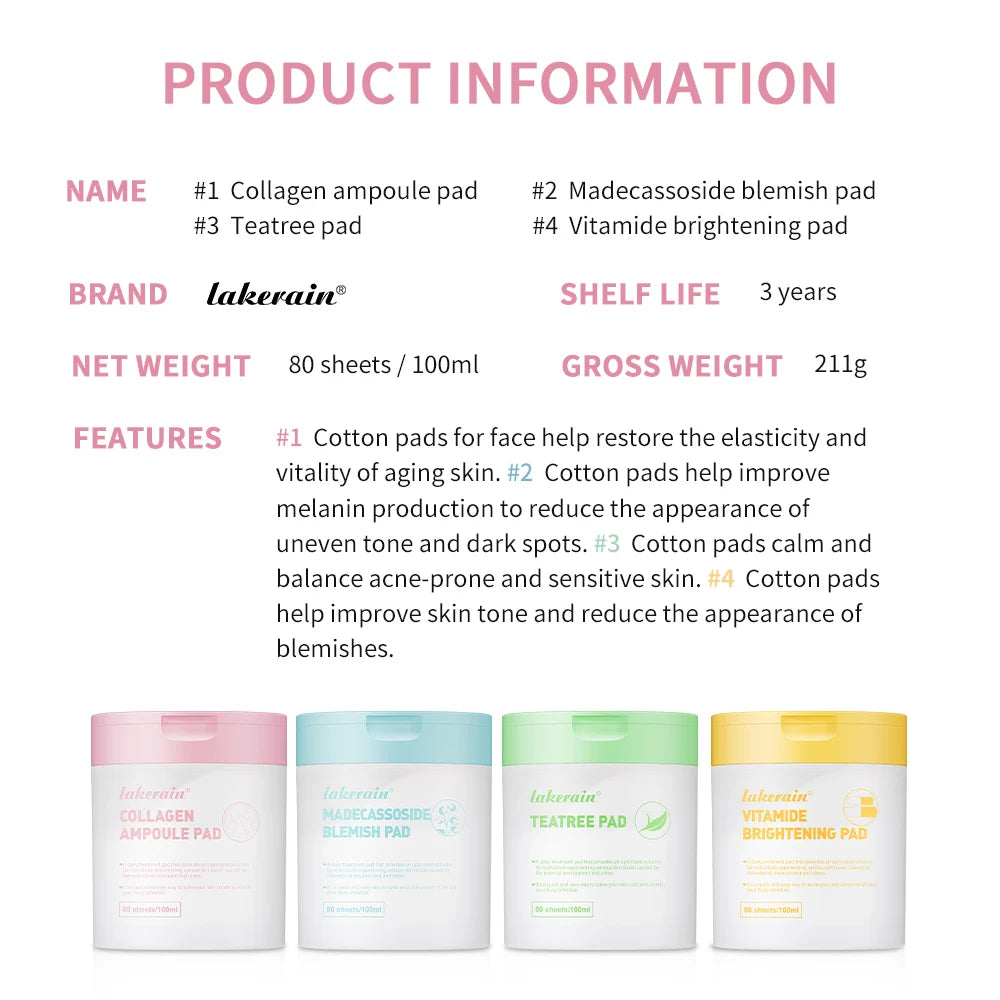 80 Sheets/ 100ml Toner Cotton Pads For All Skin Types, Tighten Skin Improve Fine Lines, Calm Balance Acne And Sensitive Skin