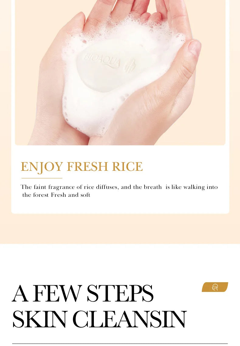 BIOAQUA White Rice Raw Pulp Facial Soap Face Wash Foam Facial Cleanser Moisturizing Oil Control Body Bathing Handmade Soap