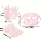 Silicone Skin Care 3-Piece Set - Reusable Moisturizing Mask Set, Gloves, Socks - For Face, Hands and Feet Dry, Cracked Skin, Set