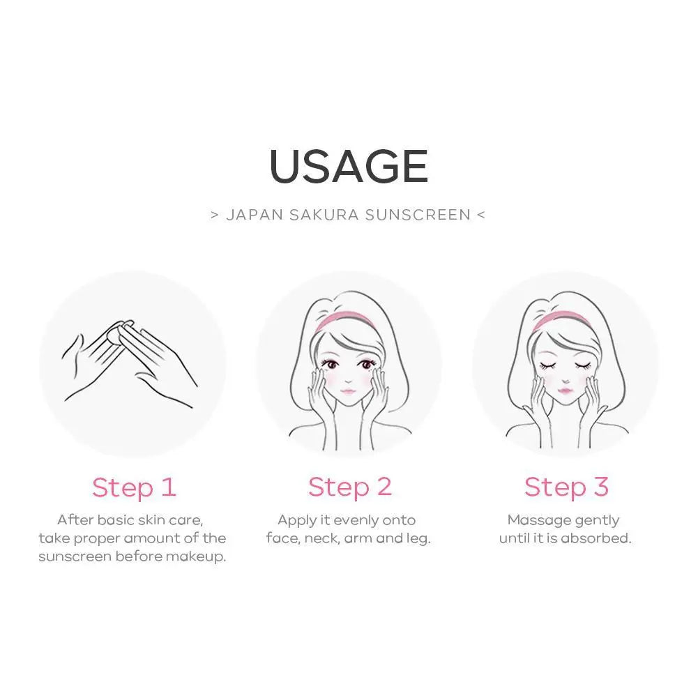 SPF50 Sun Cream Sakura Face & Body Sunscreen 1.06oz Natural Moisturizing Water Resistant Skin Sun Protection Protects Calms