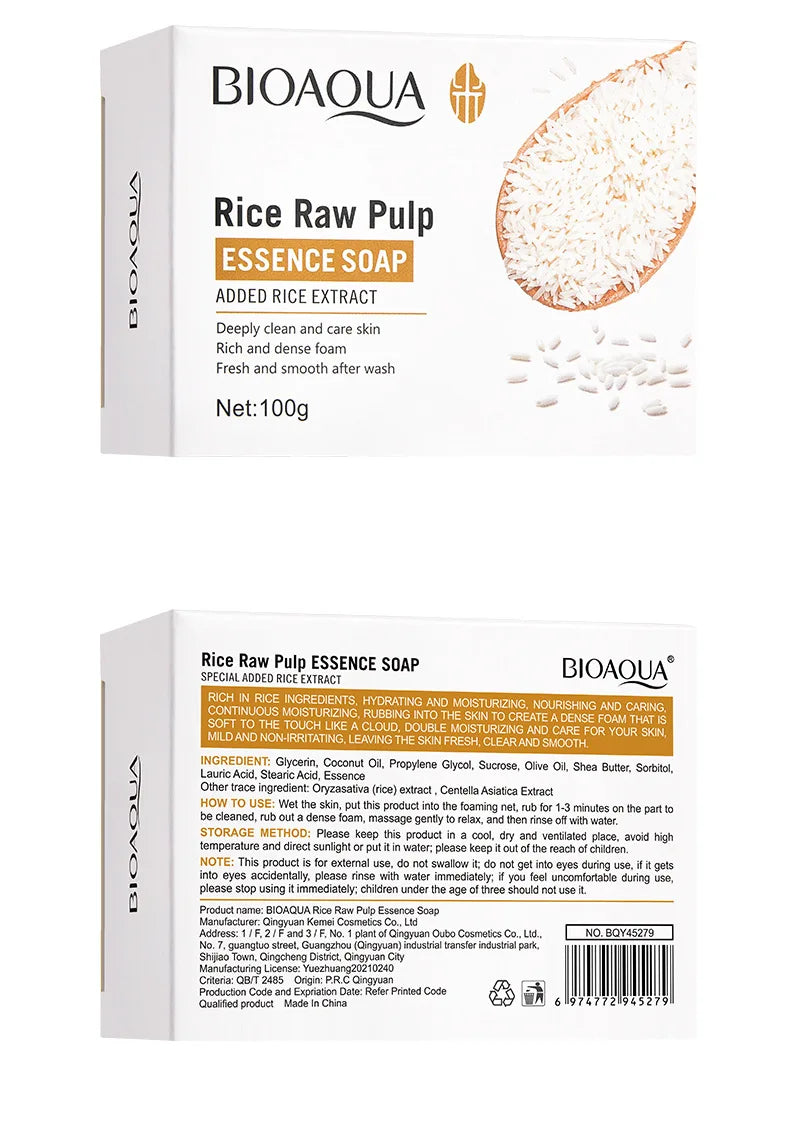 BIOAQUA White Rice Raw Pulp Facial Soap Face Wash Foam Facial Cleanser Moisturizing Oil Control Body Bathing Handmade Soap