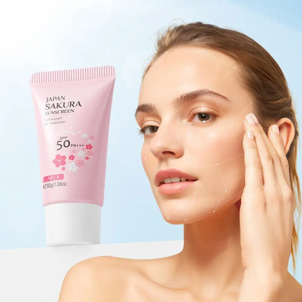 SPF50 Sun Cream Sakura Face & Body Sunscreen 1.06oz Natural Moisturizing Water Resistant Skin Sun Protection Protects Calms
