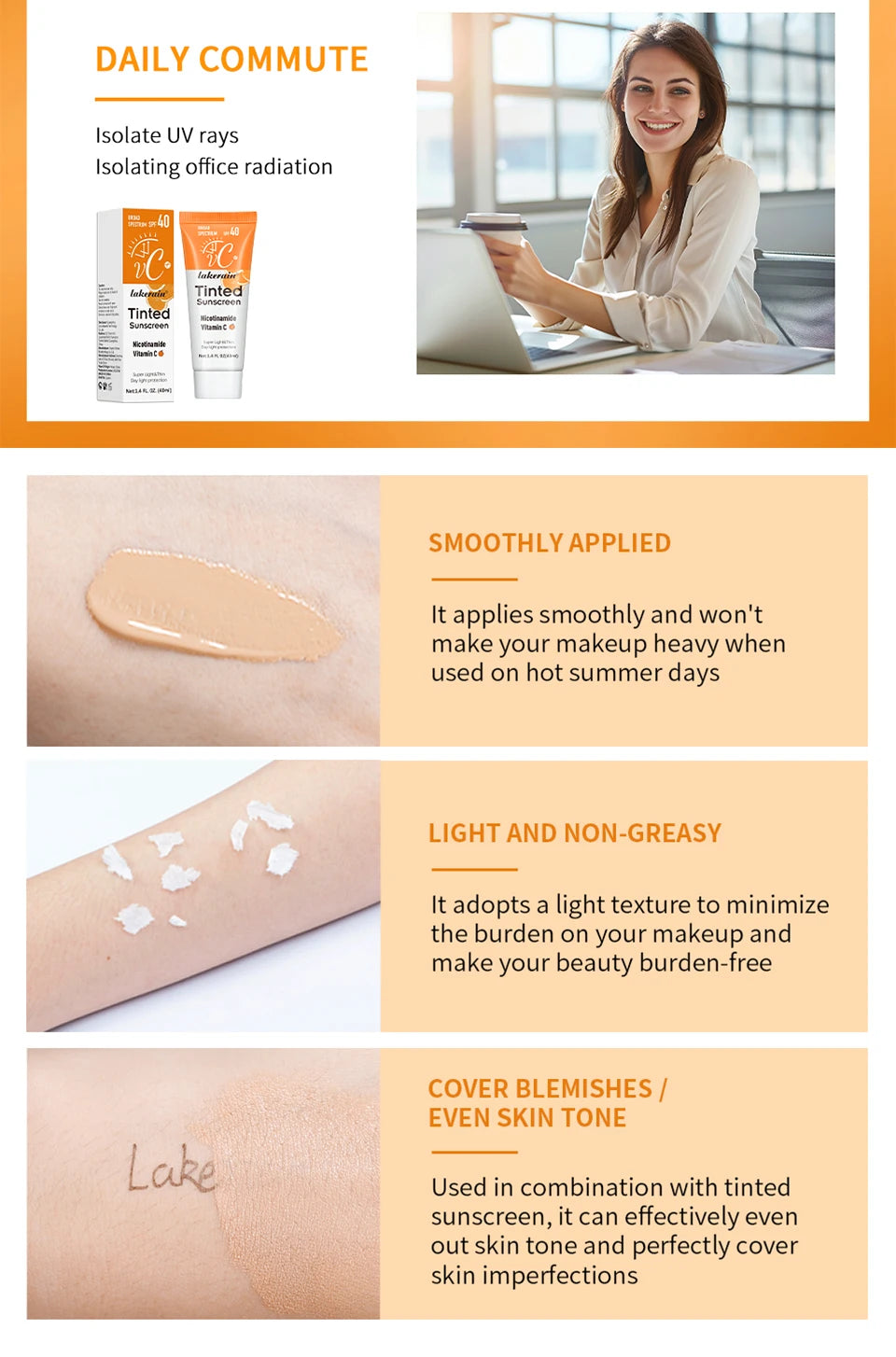 Vitamin C Sunscreen Foundation Vitamin E moisturizing whitening even skin tone delays aging and reduces skin fine lines