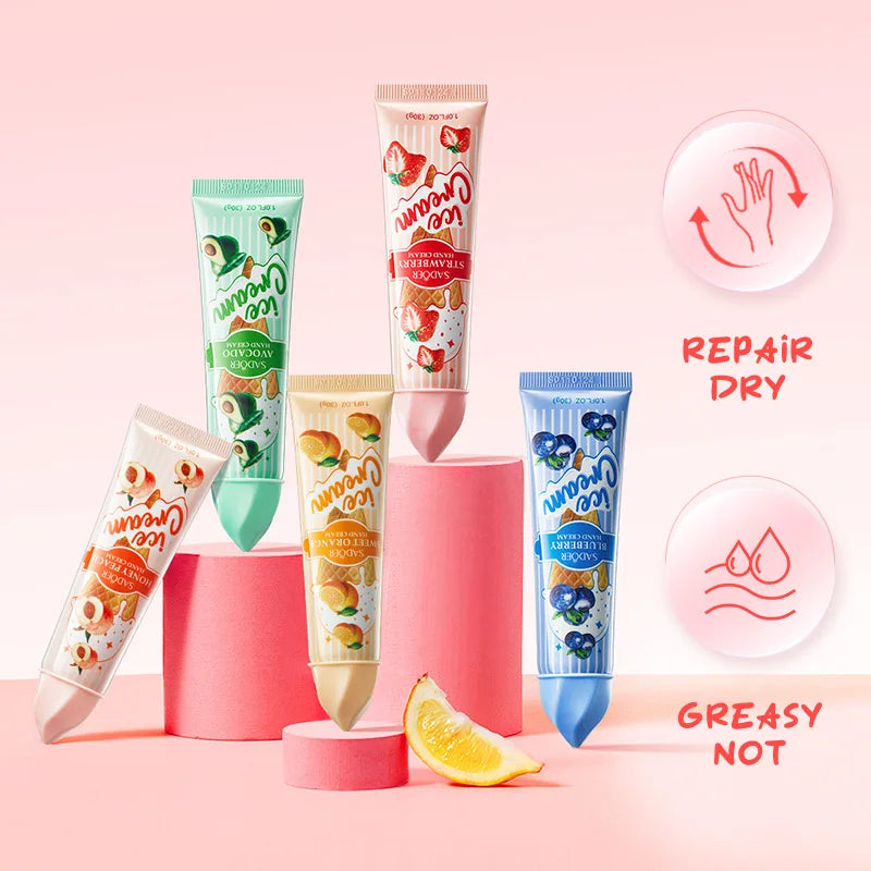 5pcs/set SADOER Fruit Ice Cream Hand Cream Moisturizing Nourishing Brightening Hydrating Hand Creams Hands Skin Care Products