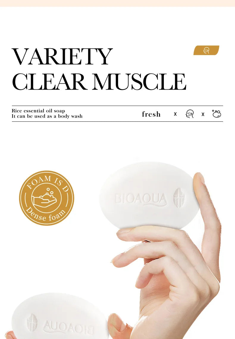BIOAQUA White Rice Raw Pulp Facial Soap Face Wash Foam Facial Cleanser Moisturizing Oil Control Body Bathing Handmade Soap