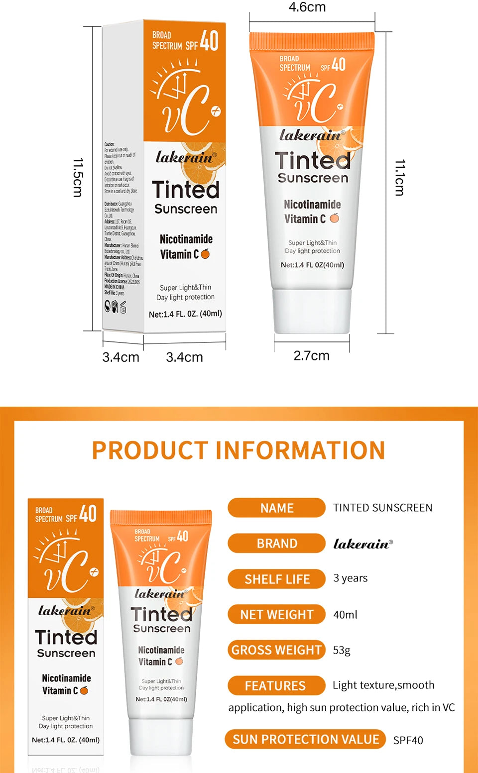 Vitamin C Sunscreen Foundation Vitamin E moisturizing whitening even skin tone delays aging and reduces skin fine lines
