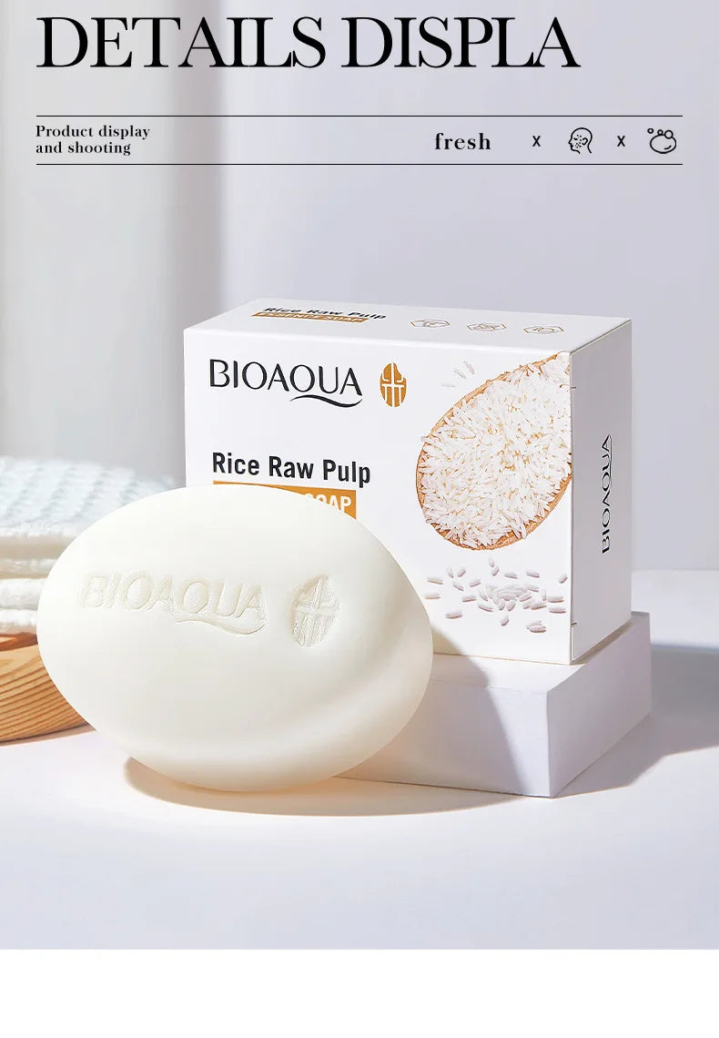 BIOAQUA White Rice Raw Pulp Facial Soap Face Wash Foam Facial Cleanser Moisturizing Oil Control Body Bathing Handmade Soap